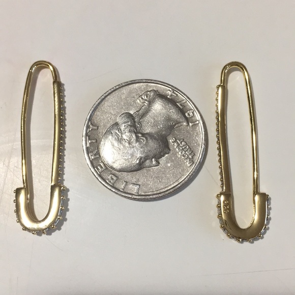 Last Pair Gold Vermeil CZ Safety Pin Earrings - Picture 8 of 8